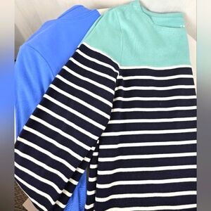 Talbot's Lot Of 2 Blue/ Navy Striped And Teal Long Sleeve Shirts Sz M